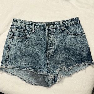 High-Rise Acid Wash Denim Shorts - Women